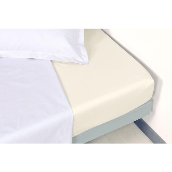 VENT DU SUD Drap housse Percale Manoir - Ivoire - 90x190x30 cm