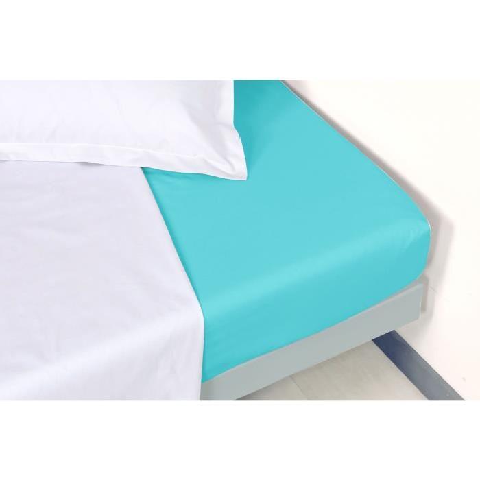 VENT DU SUD Drap housse Percale Manoir - Lagon - 90x190x30 cm