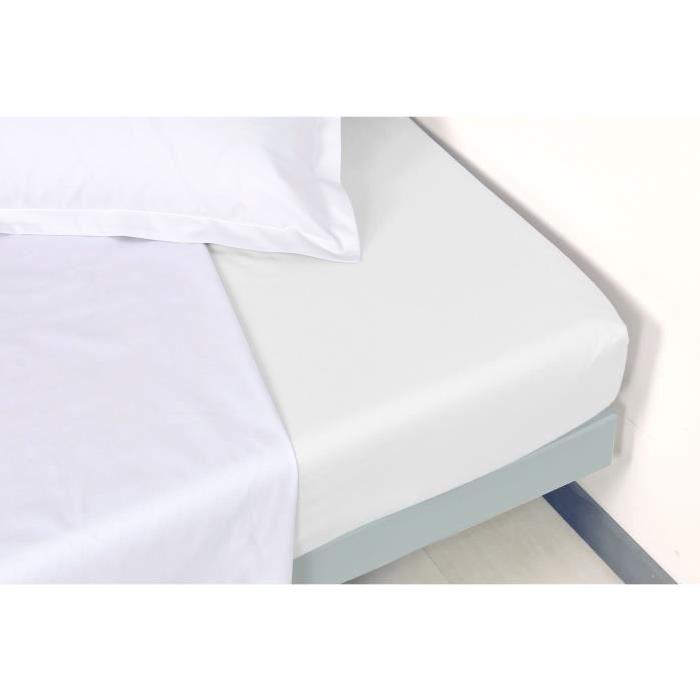 VENT DU SUD Drap housse Percale Manoir - Neige - 140x190x30cm