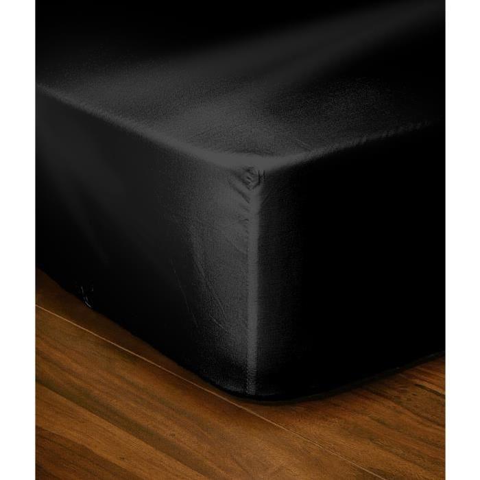 Drap Housse 100% coton 90x200 cm bonnet de 30 cm noir