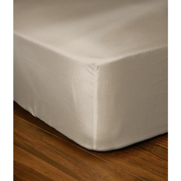 Drap Housse 100% coton 90x190 cm bonnet de 25 cm beige