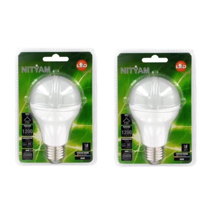 NITYAM Lot de 2 ampoules LED standard E27 15 W équivalent a 85 W