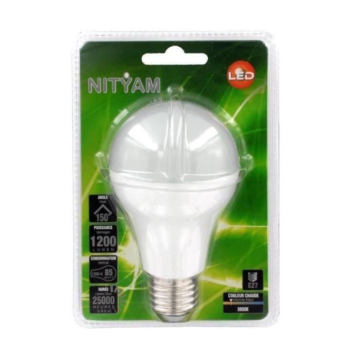 NITYAM Lot de 2 ampoules LED standard E27 15 W équivalent a 85 W