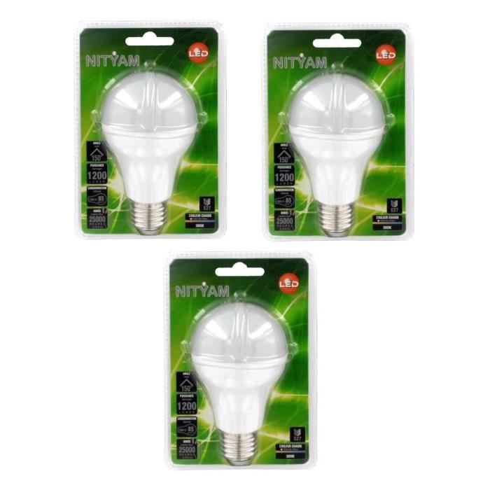 NITYAM Lot de 3 ampoules LED standard E27 15 W équivalent a 85 W