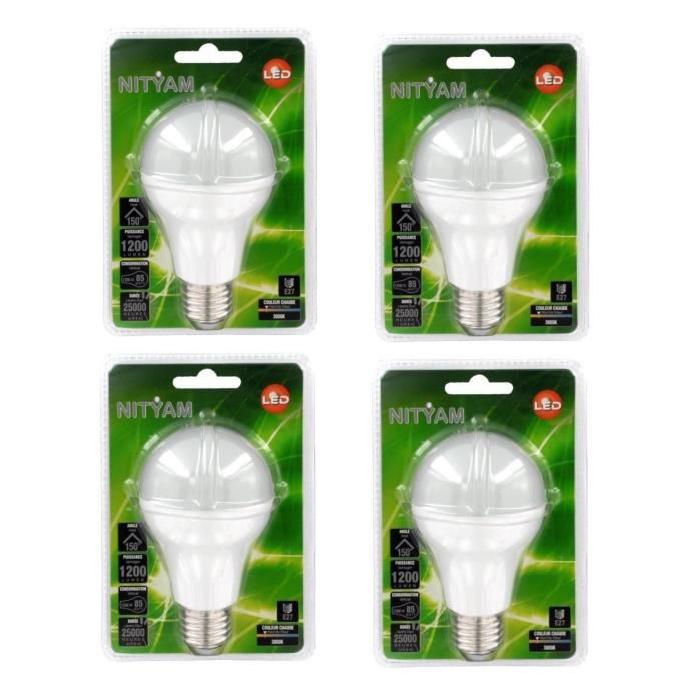 NITYAM Lot de 4 ampoules LED standard E27 15 W équivalent a 85 W