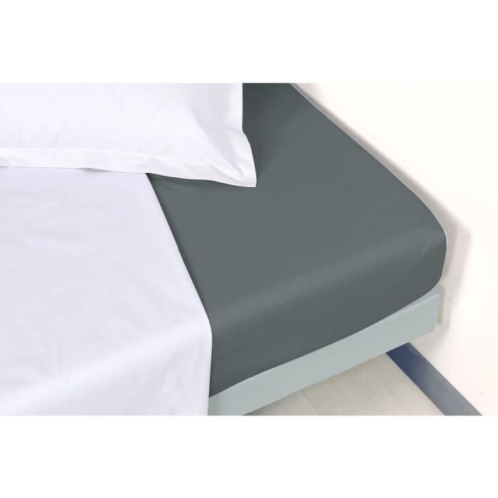 VENT DU SUD Drap housse Percale Manoir - Ardoise - 90x190x30 cm