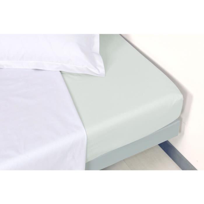 VENT DU SUD Drap housse Percale Manoir - Perle - 90x190x30 cm