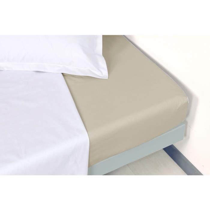 VENT DU SUD Drap housse Percale Manoir - Ficelle - 80x200x30 cm