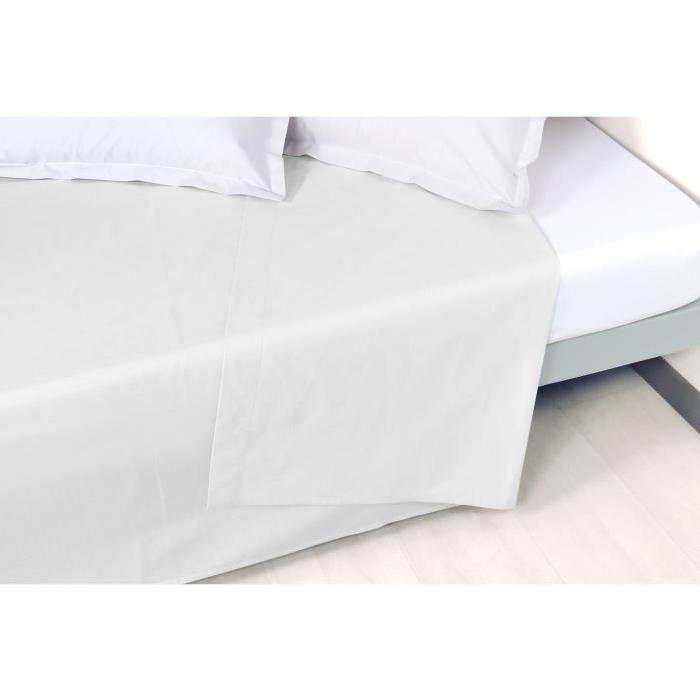 VENT DU SUD Drap plat Percale Manoir - Neige - 180x290cm