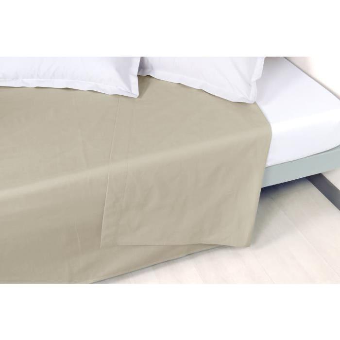 VENT DU SUD Drap plat Percale Manoir - Ficelle - 240x300 cm