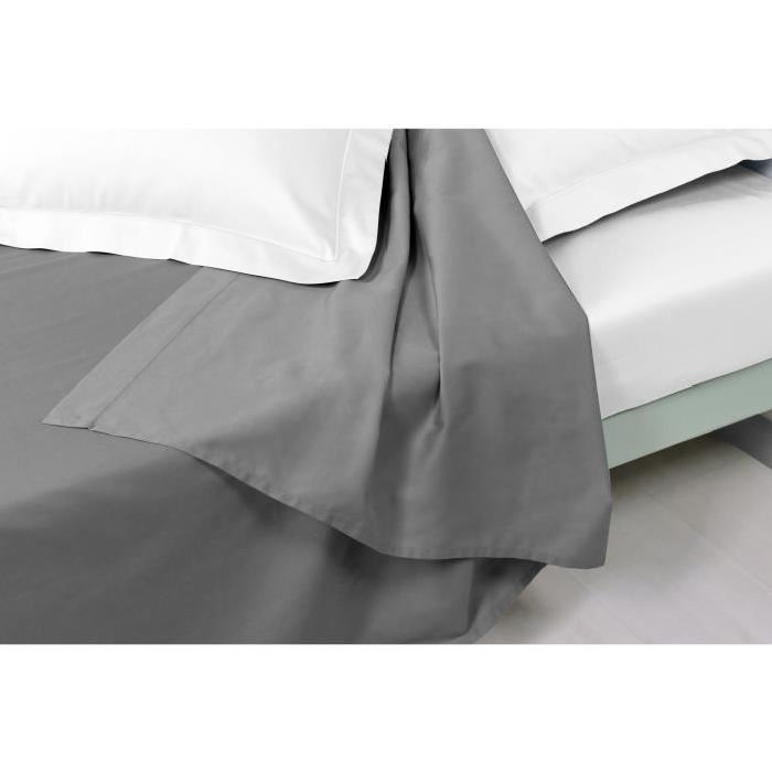 VENT DU SUD Drap plat Satin de Coton CONCERTO Cendre 240x300cm