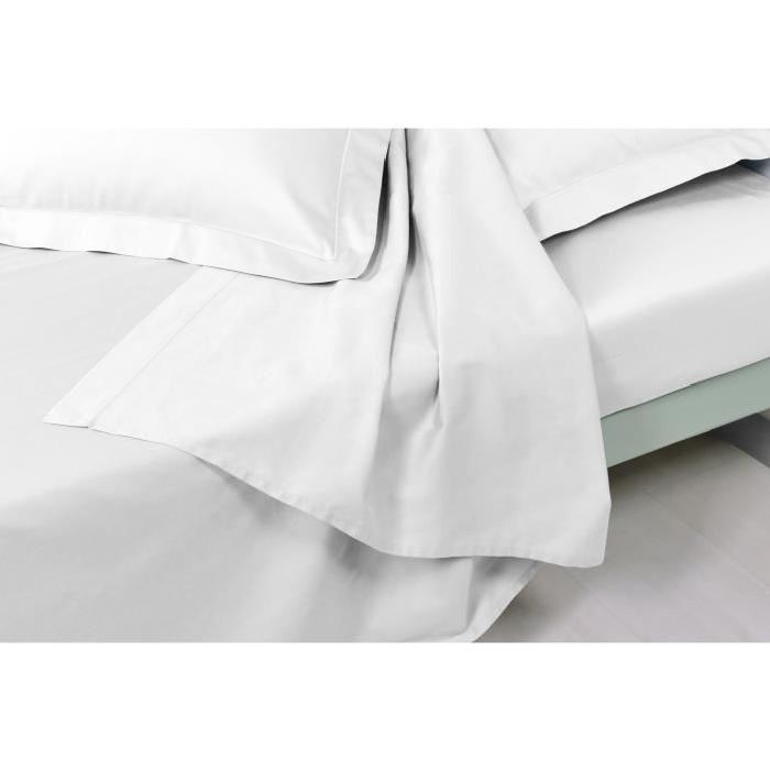 VENT DU SUD Drap plat Satin de Coton CONCERTO Neige 240x300cm