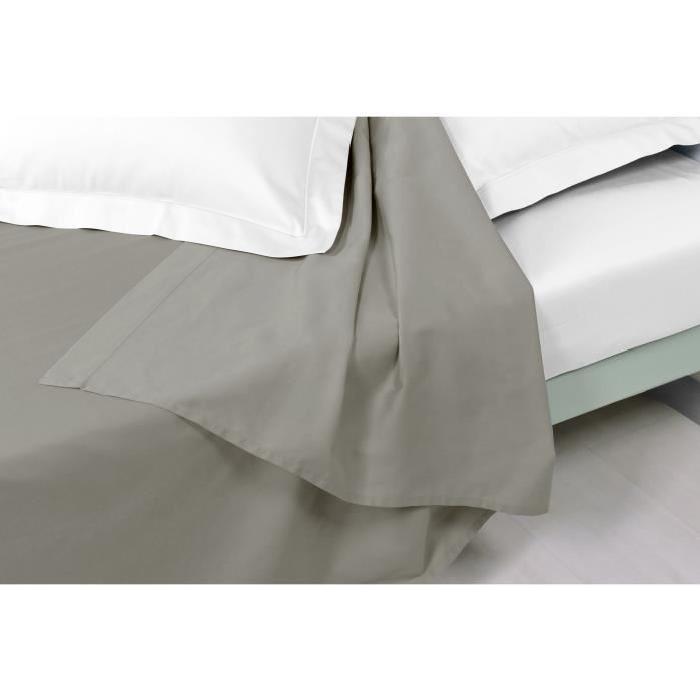 VENT DU SUD Drap plat Satin de Coton CONCERTO Taupe 240x300cm