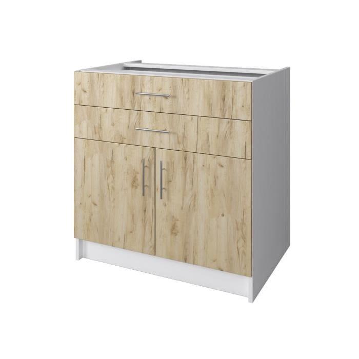 OBI Meuble bas de cuisine L 80 cm - Décor chene doré et blanc