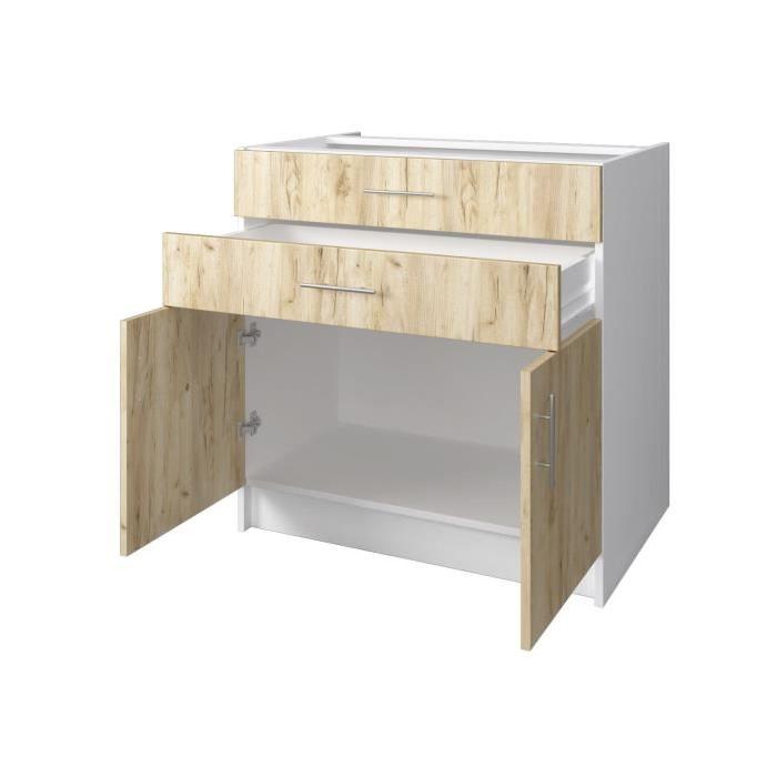 OBI Meuble bas de cuisine L 80 cm - Décor chene doré et blanc