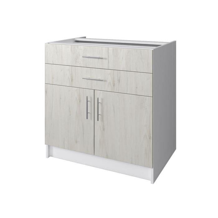 OBI Meuble bas de cuisine L 80 cm - Décor chene Sanremo et blanc