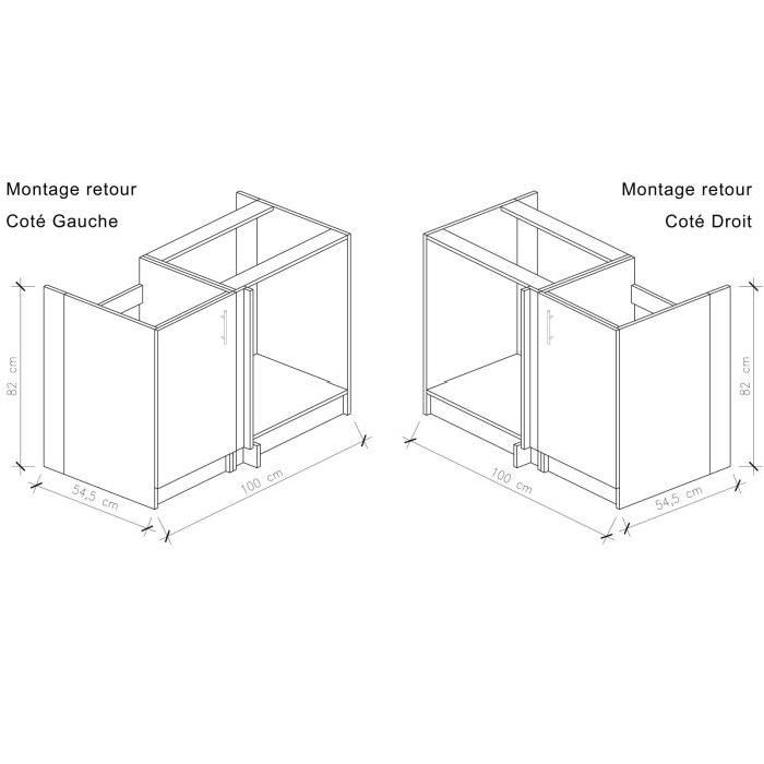 CITY Caisson bas d'angle L 100 cm - Noir laqué brillant - fermeture soft close