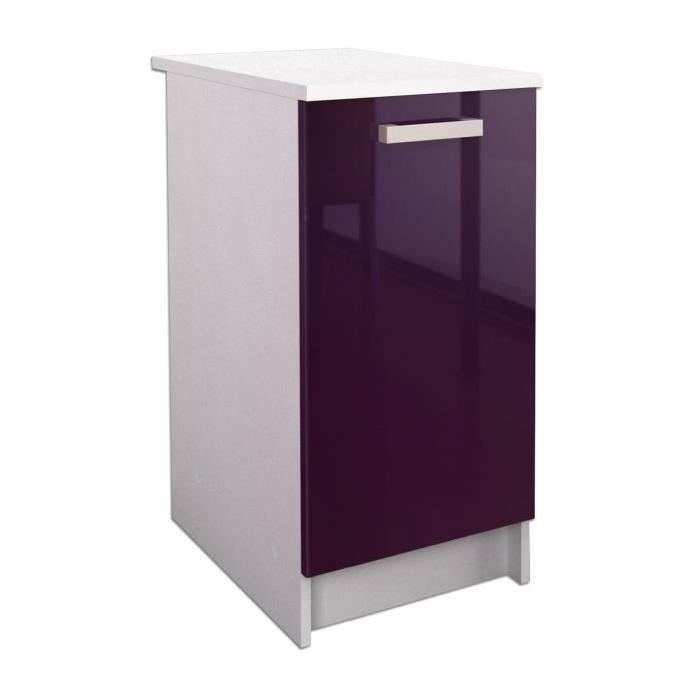 START Meuble bas de cuisine L 40 cm avec plan de travail inclus - Aubergine Brillant