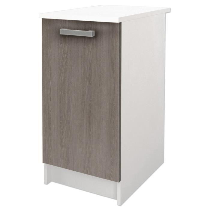 START Meuble de cuisine bas avec plan de travail L 40 cm - Blanc et décor chene taupe