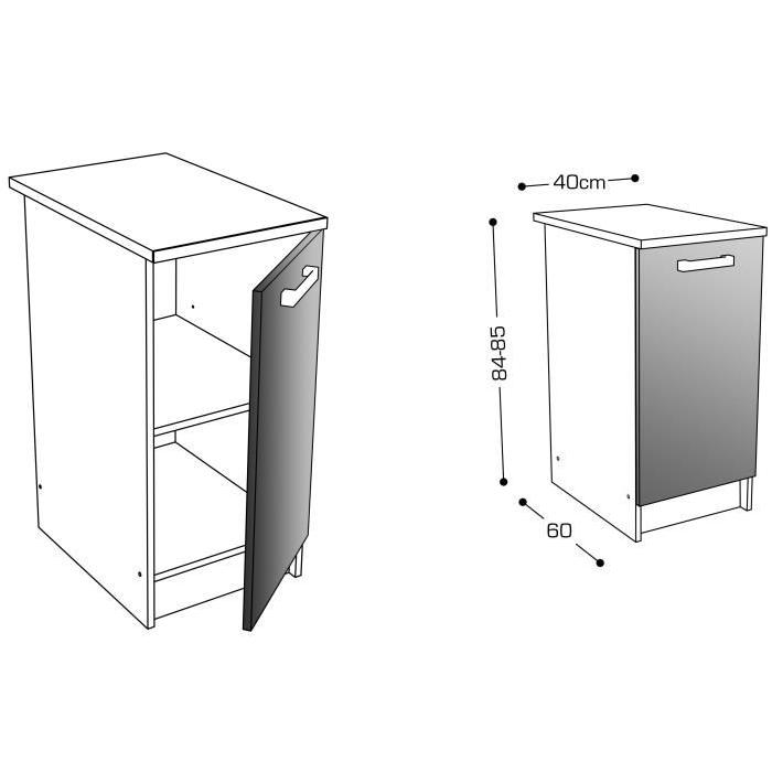 START Meuble de cuisine bas avec plan de travail L 40 cm - Blanc et décor chene taupe