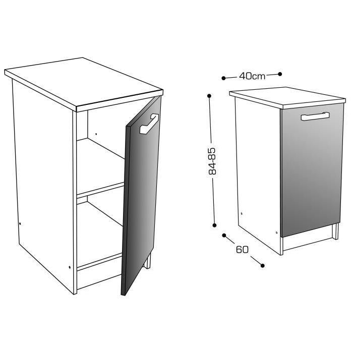 START Meuble bas de cuisine avec plan de travail L 40 cm - Décor frene sablé