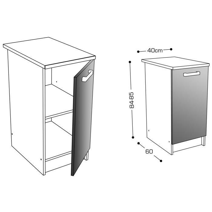 START Meuble bas de cuisine avec plan de travail L 40 cm - Ivoire brillant