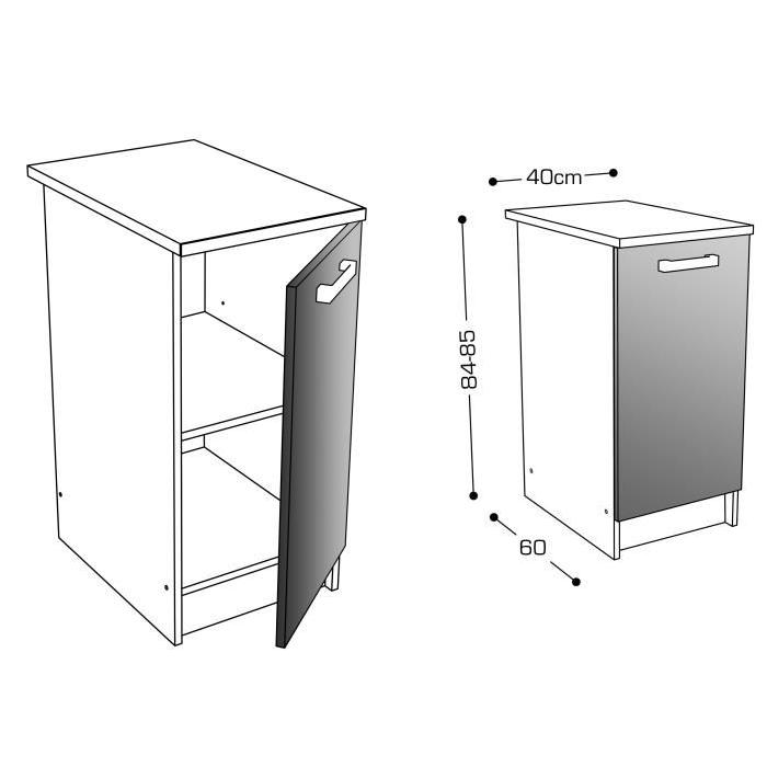 START Meuble bas de cuisine avec plan de travail L 40 cm - Taupe brillant