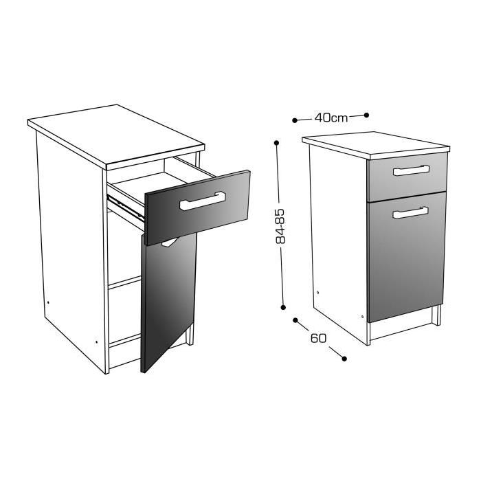 START Meuble bas de cuisine L 40 cm  - Blanc brillant