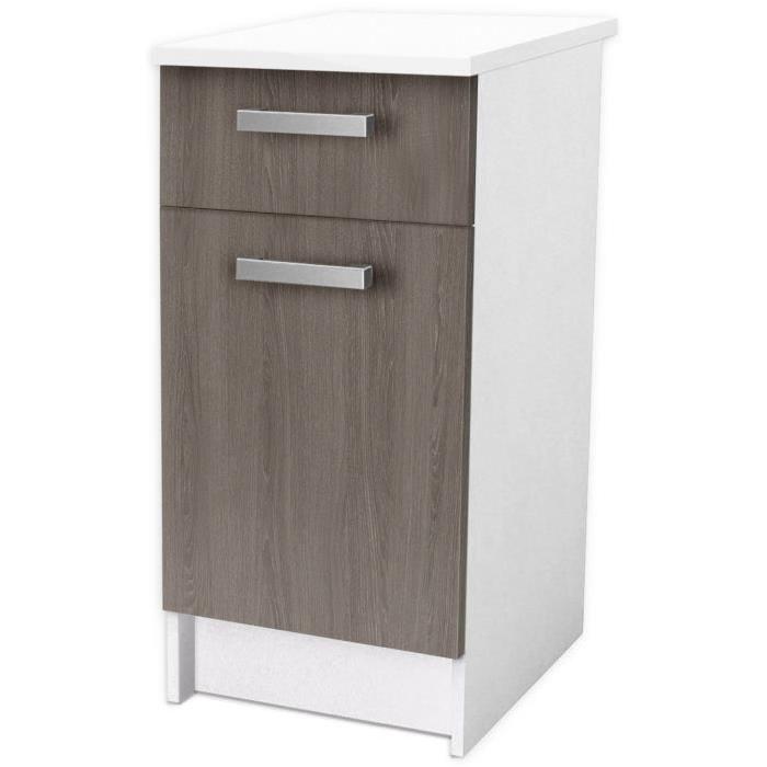 START Meuble de cuisine bas avec plan de travail L 40 cm - Blanc et décor chene taupe