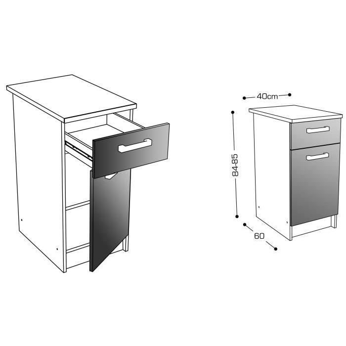 START Meuble de cuisine bas avec plan de travail L 40 cm - Blanc et décor chene taupe