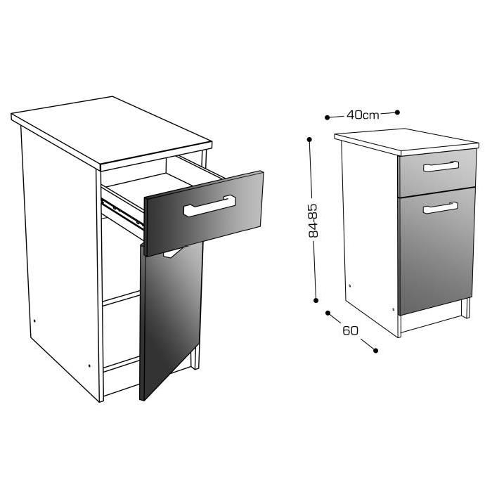 START Meuble bas de cuisine avec plan de travail L 40 cm - Décor frene sablé