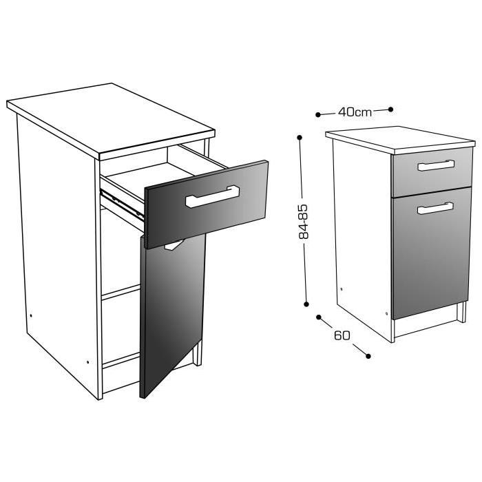 START Meuble bas de cuisine avec plan de travail L 40 cm - Taupe brillant