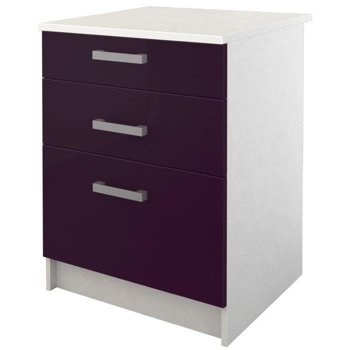 START Meuble bas de cuisine avec plan de travail L 60 cm - Aubergine brillant