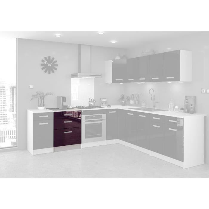 START Meuble bas de cuisine avec plan de travail L 60 cm - Aubergine brillant