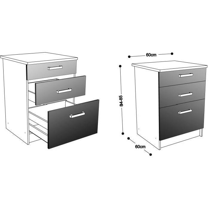 START Meuble bas de cuisine avec plan de travail L 60 cm - Décor frene sablé