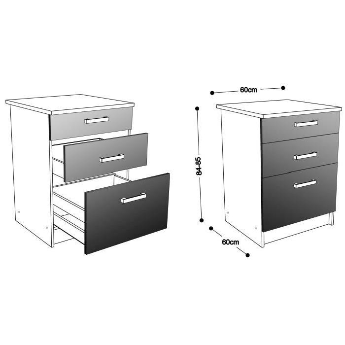 START Meuble bas de cuisine avec plan de travail L 60 cm - Gris brillant