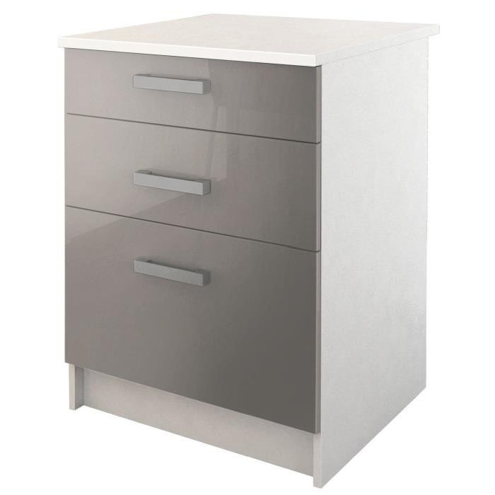 START Meuble bas de cuisine avec plan de travail L 60 cm - Taupe brillant