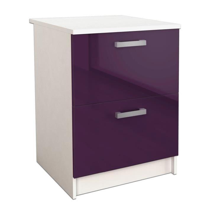 START Caisson bas de cuisine L 60 cm - Aubergine Brillant