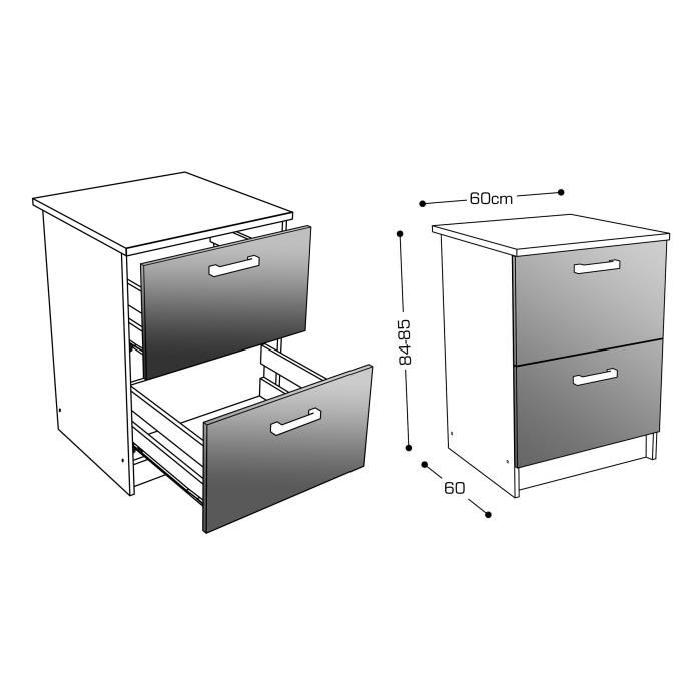 START Meuble bas de cuisine L 60 cm avec plan de travail inclus - Blanc Brillant