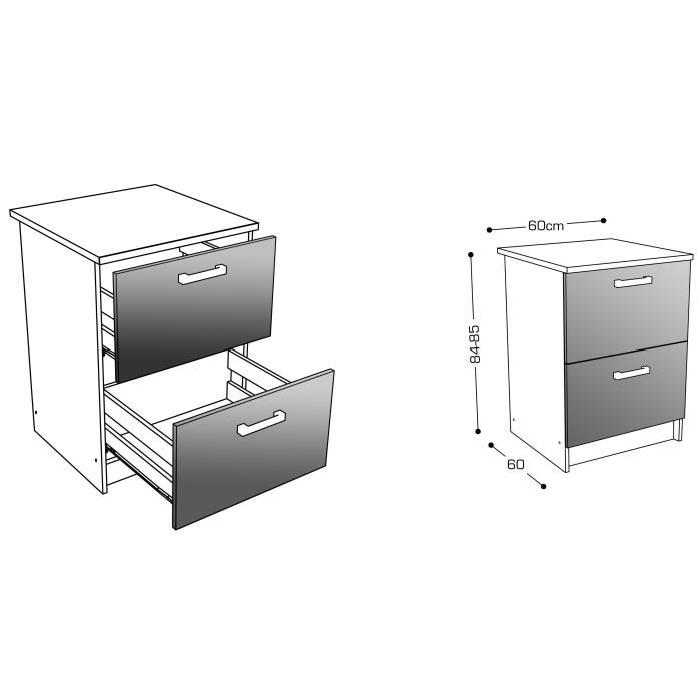 START Meuble bas casserolier avec plan de travail L 60 cm - Blanc et décor chene taupe