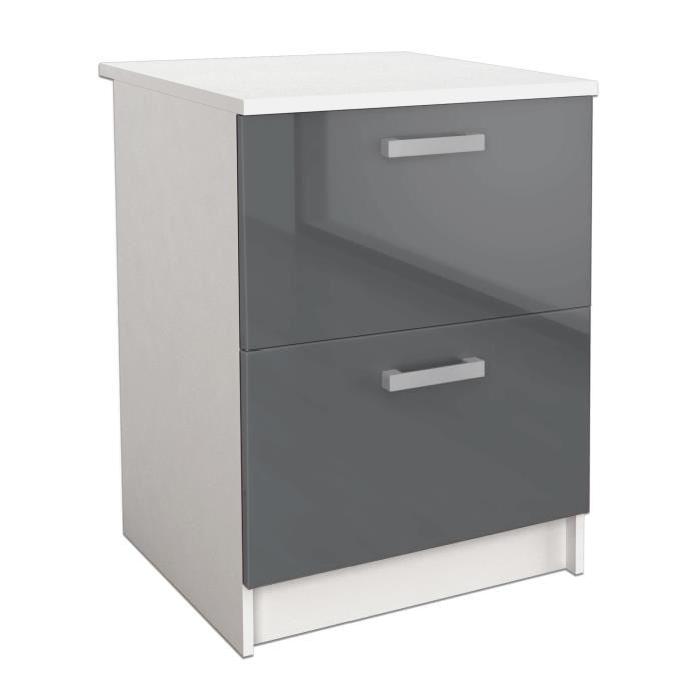 START Caisson bas de cuisine L 60 cm avec plan de travail inclus - Gris Brillant