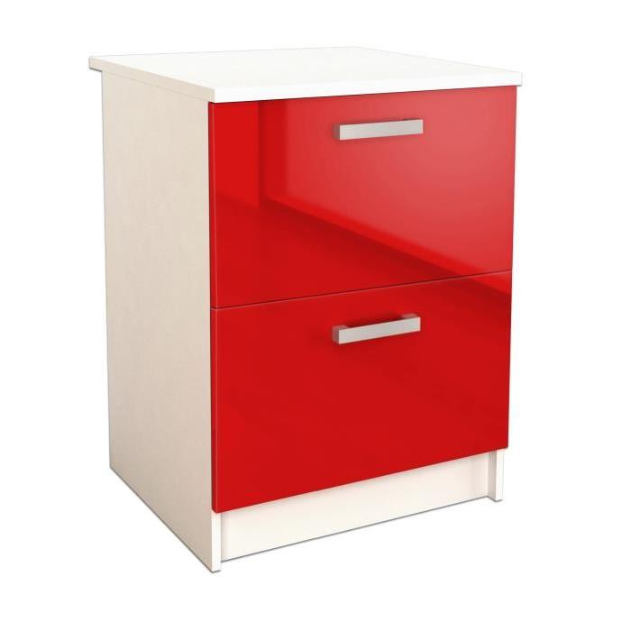 START Caisson bas de cuisine L 60 cm avec plan de travail inclus - Rouge Brillant