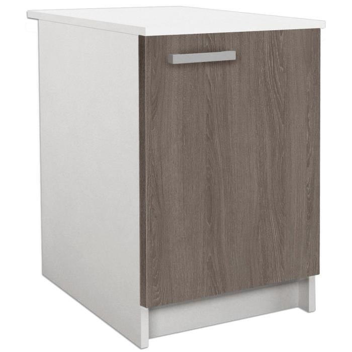 START Meuble de cuisine bas avec plan de travail L 60 cm - Blanc et décor chene taupe