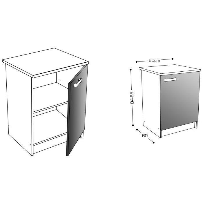 START Meuble de cuisine bas avec plan de travail L 60 cm - Blanc et décor chene taupe