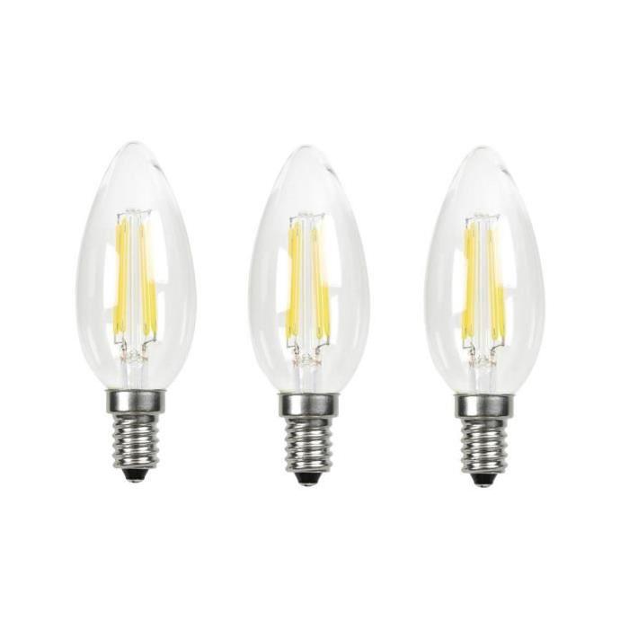 MACADAM LIGHTING Lot de 3 ampoules LED filament flamme E14 3,6 W équivalent a 20 W blanc chaud