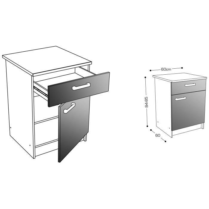 START Meuble de cuisine bas avec plan de travail L 60 cm - Blanc et décor chene taupe