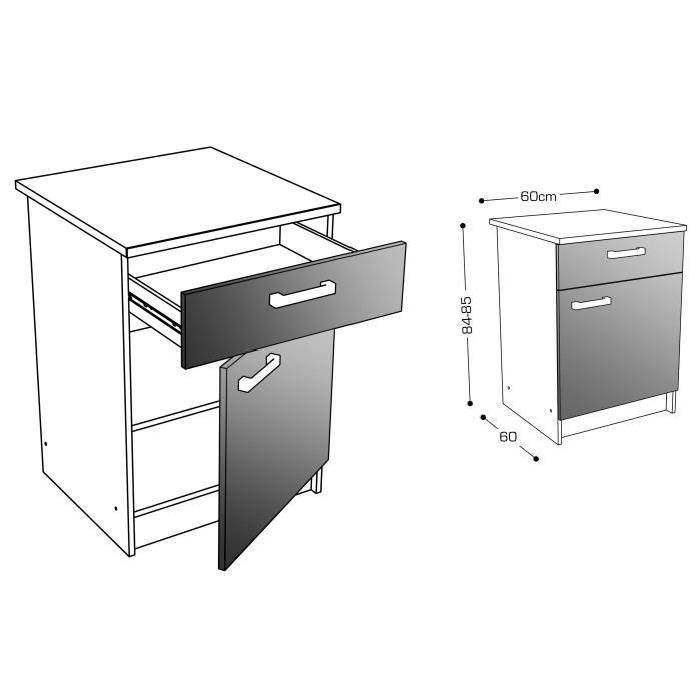 START Meuble bas de cuisine avec plan de travail L 60 cm - Décor frene sablé