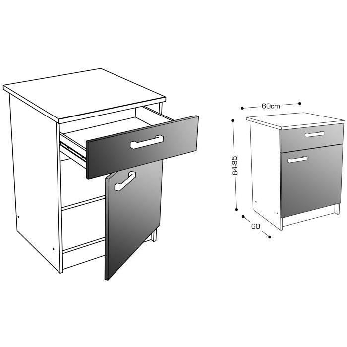 START Meuble bas de cuisine avec plan de travail L 60 cm - Ivoire brillant