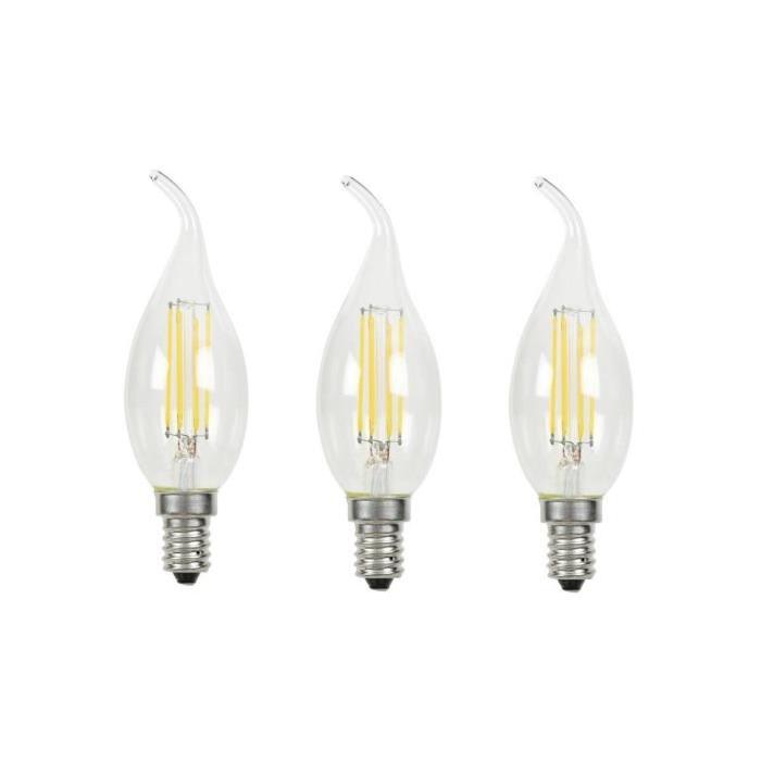 MACADAM LIGHTING Lot de 3 ampoules LED filament flamme bougie E14 3,6 W équivalent a 20 W blanc chaud