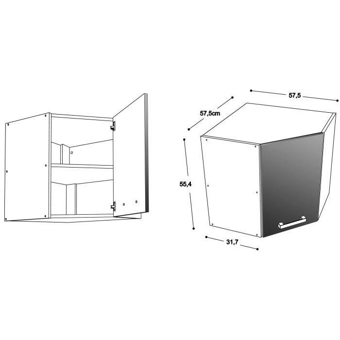 START Meuble de cuisine haut d'angle L 58 cm - Blanc brillant